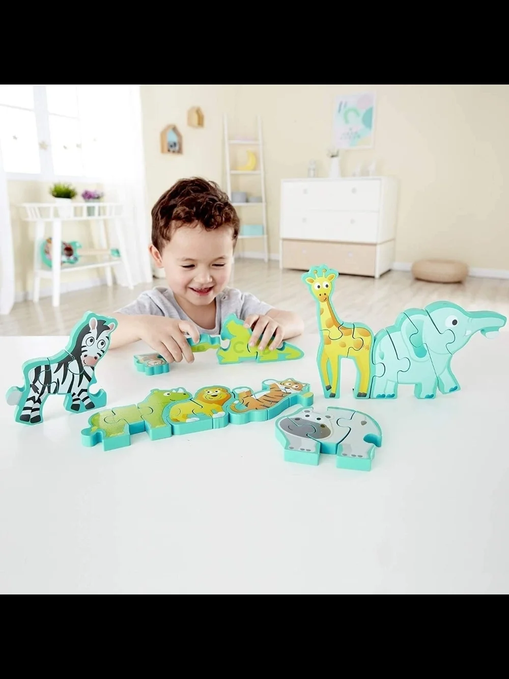 Hape Wooden Animal Parade Building Blocks Alphabet Puzzle and Playset